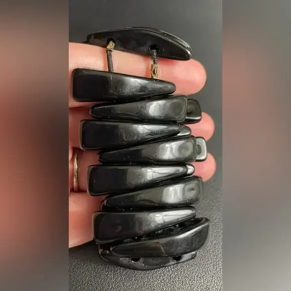 Vintage Acrylic Geometric Black Stretch Bracelet‎ Retro - Picture 3 of 5